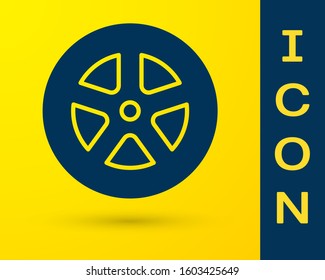 Blue Car wheel icon isolated on yellow background.  Vector Illustration