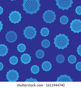 Blue Car wheel icon isolated seamless pattern on blue background.  Vector Illustration