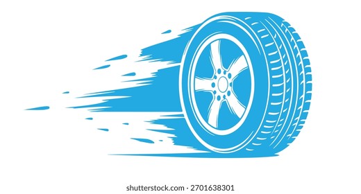 Blue car wheel with speed effect, symbolizing motion, automotive industry, and transportation, showcasing a dynamic and modern design element