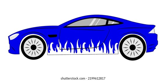 Vehículo azul con efecto de llama blanca ilustración vectorial