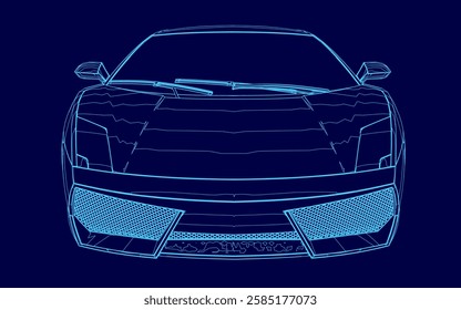 A blue car wireframe. Vector illustration