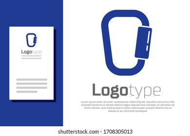 Blue Carabiner icon isolated on white background. Extreme sport. Sport equipment. Logo design template element. Vector Illustration