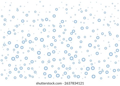 Blue carbonated mineral water background. Underwater air bubble effect. Champagne or effervescent drink. 3d realistic oxygen gas texture. Fizzing bubbles in aquarium, diving in the sea. Vector.