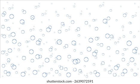 Blue carbonated mineral water background. Underwater air bubble effect. Champagne or effervescent drink. 3d realistic oxygen gas texture. Fizzing bubbles in aquarium, diving in the sea. Vector.