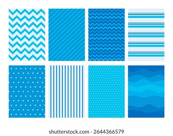 Templates d'arrière-plan carte bleue. Conceptions rectangulaires minimes cadres marins nautiques. Motifs simples comme pois, chevron, rayures et vagues. Fond lumineux pour sac en papier, couverture de portable, bannière.