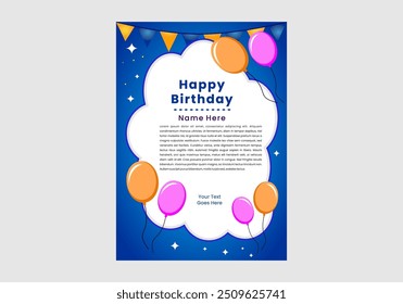 Plantilla de cumpleaños de tarjeta azul, Vector editable.