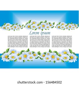 Blue card with daisies and a place for text. vector