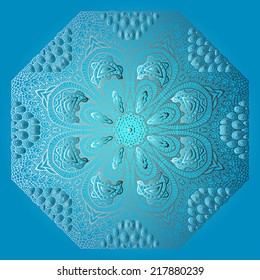 Blue card with gray octagonal ornament