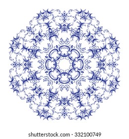 Blue card with mandala ornament. Geometric circular element made in vector. Perfect for birthday and other holiday card, any other kind of design, kaleidoscope, medallion, arabic design