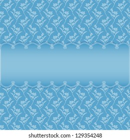 blue card with oval frame on flowers background - vector illustration