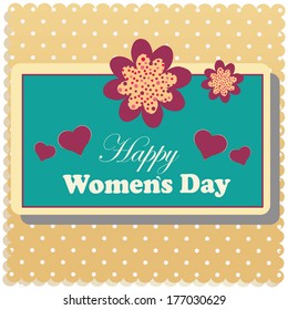 a blue card with some hearts and flowers for women's day