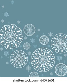 blue card with stylized Christmas snowflake.