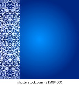 Blue card with white ornament on left side