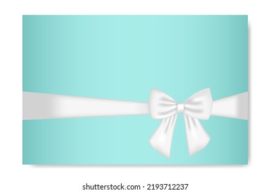 Blue Card With White Silk Bow. Template For Holiday Card, Invitation, Discount.