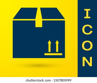 Blue Cardboard box with traffic symbol icon isolated on yellow background. Box, package, parcel sign. Delivery, transportation and shipping.  Vector Illustration