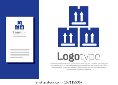 Blue Cardboard box with traffic symbol icon isolated on white background. Box, package, parcel sign. Delivery, transportation and shipping. Logo design template element. Vector Illustration