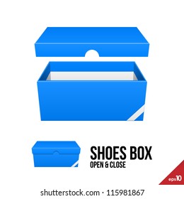 Blue Cardboard Shoes Box Carton Package Open With Lid. Ready For Your Design. Product Packing Vector EPS10