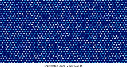 Blue Cards Signs Random Pattern Casino Background. Symbols of Playing Cards Spades, Hearts, Diamonds, Clubs. Casinos Business Advert Vector Design Background. Gambling Concept.