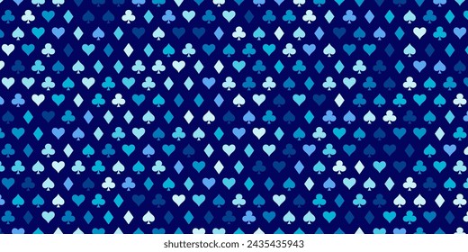 Blue Cards Signs Random Pattern Casino Background. Symbols of Playing Cards Spades, Hearts, Diamonds, Clubs. Casinos Business Advert Vector Design Background. Gambling Concept.