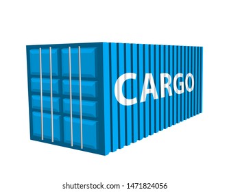 blue cargo container, cargo inscripnion, isolated on white background 