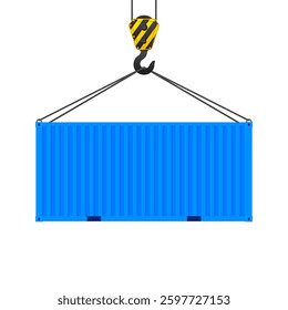 Blue Cargo Container. Transportation delivery freight, international logistic warehouse object. Shipping industry. Vector illustration.