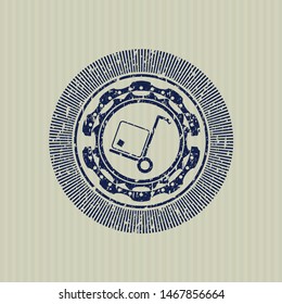 Blue cargo icon inside distressed with rubber seal texture