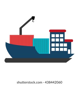blue  cargo ship with blue adn red container over isolated background,vector illustration 