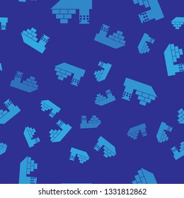 Blue Cargo ship icon isolated seamless pattern on blue background. Vector Illustration