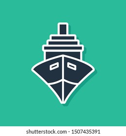Blue Cargo ship icon isolated on green background.  Vector Illustration