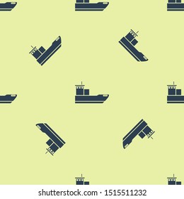 Blue Cargo ship icon isolated seamless pattern on yellow background.  Vector Illustration