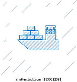 Blue Cargo ship line icon isolated on white background. Vector Illustration