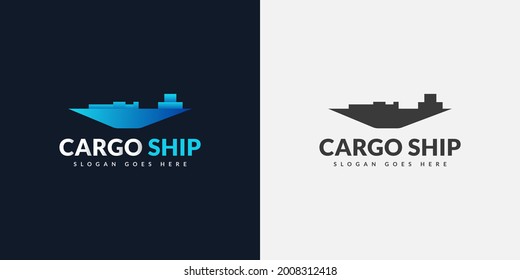 Blue Cargo Ship Logo Design. Shipping Logo