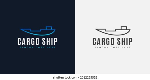 Blue Cargo Ship Logo Design
