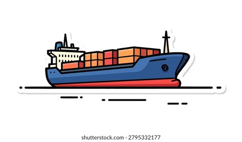 A blue cargo ship with stacked containers