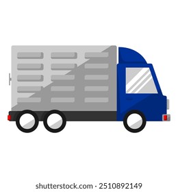 Blue Cargo Truck Icon in Flat Cartoon Style with Container. Isolated on White Background. Vector Illustration. Editable and Scalable EPS File for Graphic Design Elements, Icons etc