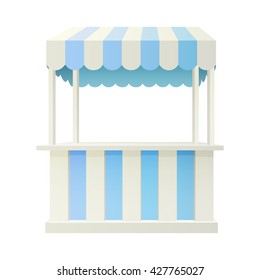 Blue Carnival Fair Marketplace Booth Isolated On White Background. Vector Illustration