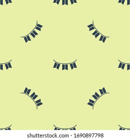 Blue Carnival garland with flags icon isolated seamless pattern on yellow background. Party pennants for birthday celebration, festival decoration.  Vector Illustration
