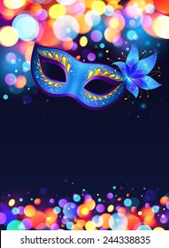 Blue carnival mask vector poster background