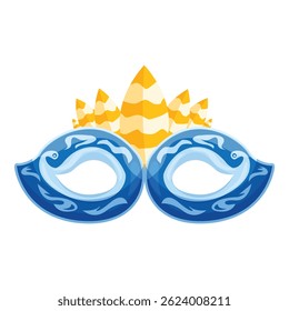 Blue carnival mask with yellow feathers, bringing the festive spirit of celebration and joy