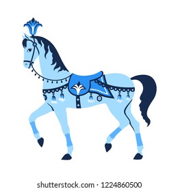 Blue carousel, circus horse or pony. Vector illustration. Isolated on white background.