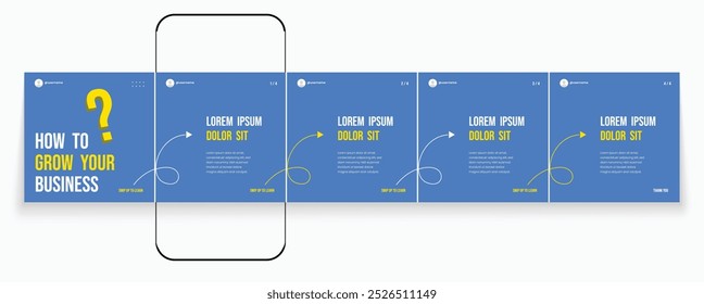 Blue carousel social media template minimalist design. Carousel banner or editable social media carousel post template set. Microblog templates for social media post