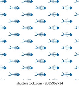 Esqueleto de peces de carpa azul para ilustración vectorial sin fisuras. El océano o el fondo del mar. Huesos de esqueleto de pescado aislados. Diseño marino de verano.