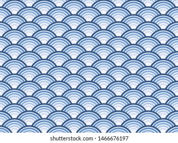 Blue carp waves pattern illustration Japanese. Koinobori.