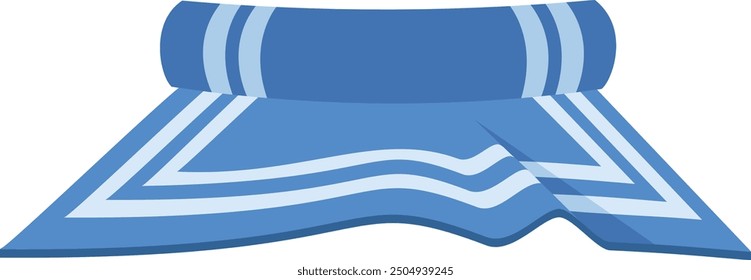 Blue carpet cartoon icon. Rolled textile rug