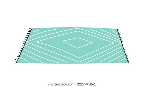 Blue carpet or rug. Rectangular cotton floor covering, decoration of apartment and stylish element of interior. Graphic element for website, poster or banner. Cartoon flat vector illustration