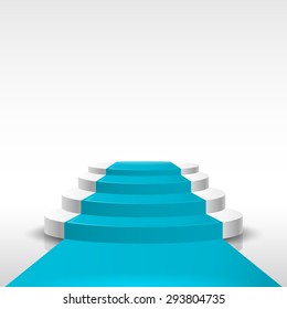 Blue carpet with steps on a light background. Vector illustration of a pedestal.