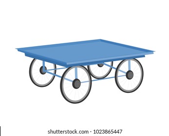 Blue Cart with Wheels - Cartoon Vector Image