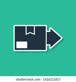 Blue Carton cardboard box icon isolated on green background. Box, package, parcel sign. Delivery and packaging.  Vector Illustration