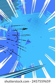 Blue Cartoon Abstract Background, comic book backdrop. Retro vector comics pop art design illustration.