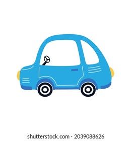 blue cartoon auto isolated on white background, card with funny car, vector illustration